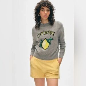 WHITE + WARREN cashmere citron crewneck sweater in heather gray M
